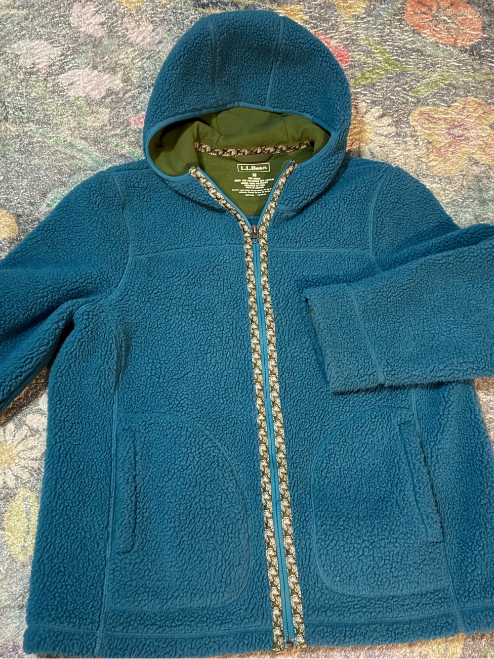 L.L. Bean Teal Hooded Sherpa Fleece Jacket